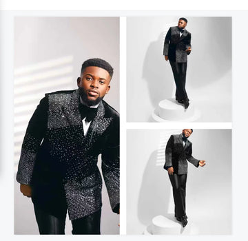 Luxury Crystals Stone Men Suit Set 2 Piece Blazer+Pants Trousers Customized Formal Office Jacket Groom Wedding Tuxedos Prom Coat