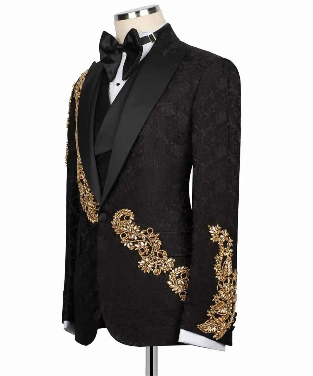 Luxury Jacquard Men Suits 3-Piece Single Breasted Groom Prom Blazer Wedding Tuxedos Party Male Business Customized