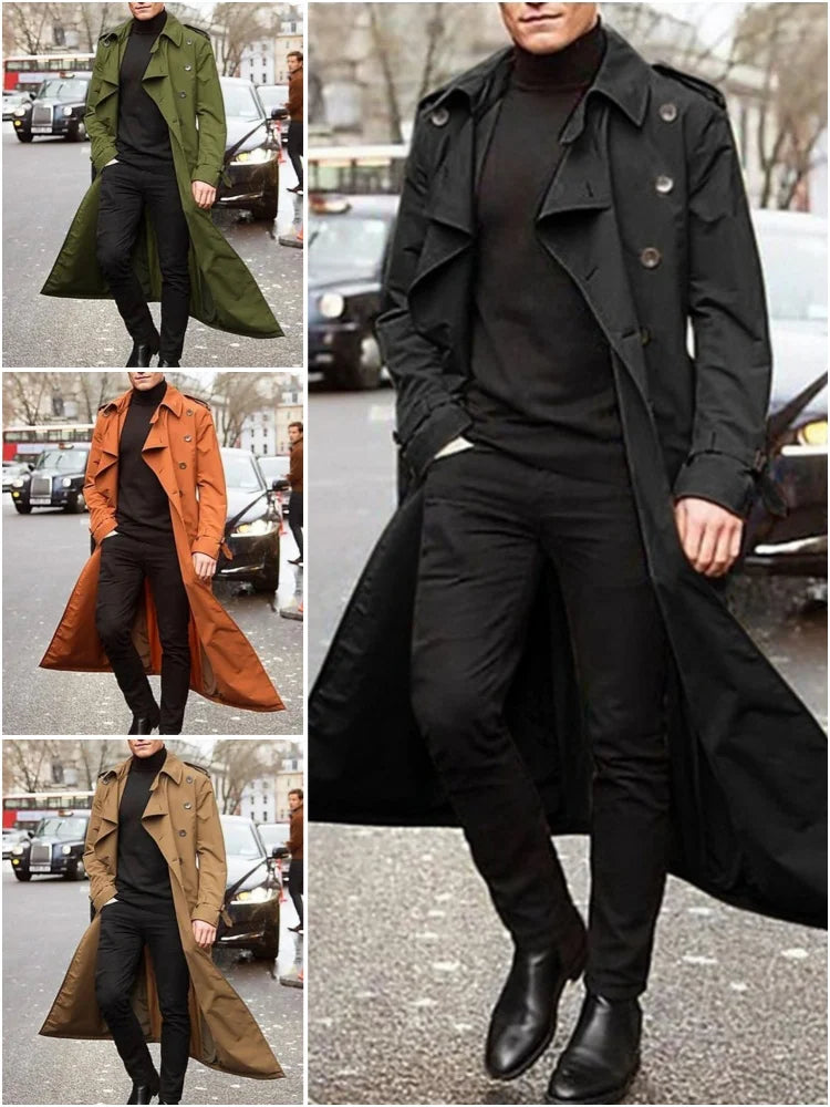 Streetwear Fashion Trench Men's Thin Coat Designer Overlong British Coats Man's Clothing with Epaulets Men's Jackets for Spring
