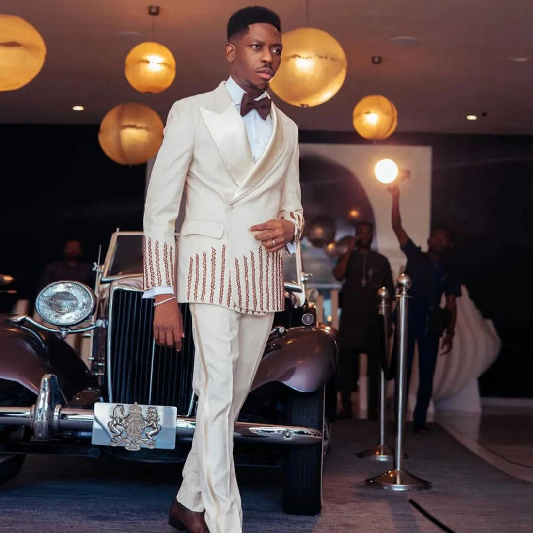 Customized Gem Men Suits Slim Fit Wedding Tuxedo Double Breasted Diamond 2 Piece Sets Groom Male Blazers Peak Lapel Party Homme