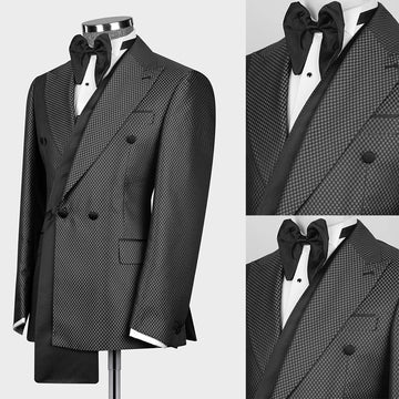 Unique Men Suits Grid 2 Pieces Set Tailor-Made Check Jacket Blazer Triple Breasted Groom Customized Coat Pants