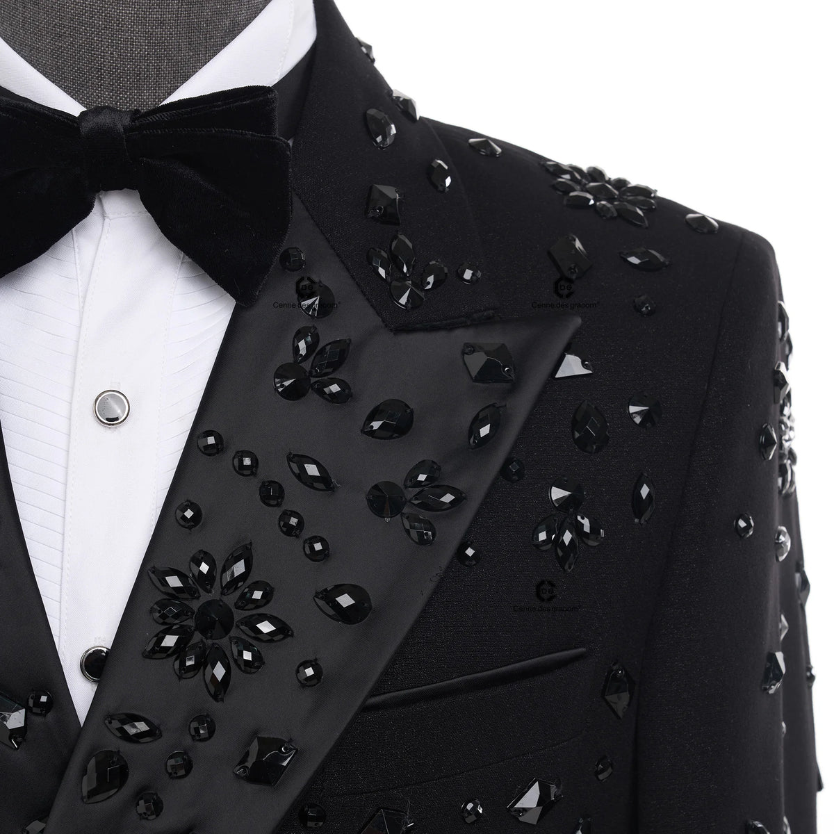 Elegant Luxury Men Suits Double-Breasted Black Jewelry Ornament Shining Tuxedo for Wedding Party Groom