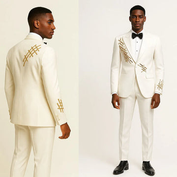 Stylish Men Suits Tailor-Made 2 Pieces Set Peaked Lapel Jacket Beading Blazer One Button Groom Customized Coat Pants