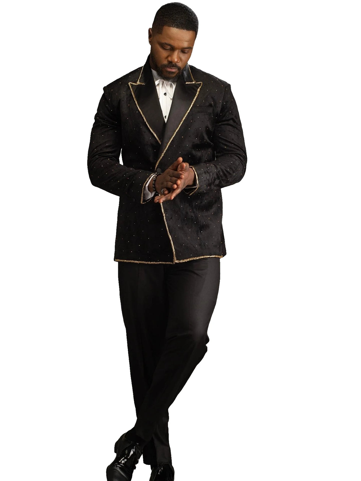 Stylish Men‘s Suit Peaked Lapel Beads 2 Pieces Set Tailor-Made Jacket Rhinestone Blazer Groom Customized Coat Pants