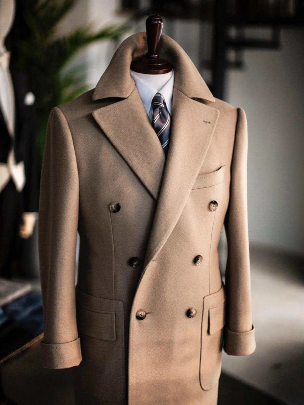 Formal Men Long Coat  Wool Blends Double Breasted Trench Coats Classic One Piece Set Warm Business Blazers Customized