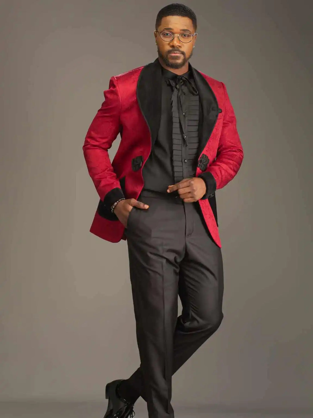 Elegant Jacquard Men Suit 2 Pieces Blazer Pants Shawl Lapel One Button Special Occasion Wedding Groom Tuxedo Customized