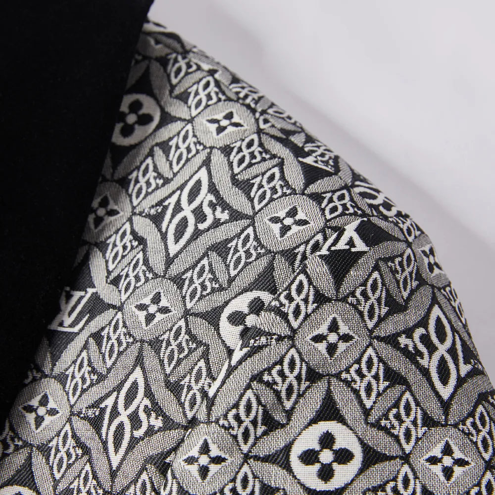 Traje de hombre con cuello de fruta verde jacquard en blanco y negro, estilo occidental, de dos piezas, ajustado, para banquetes 