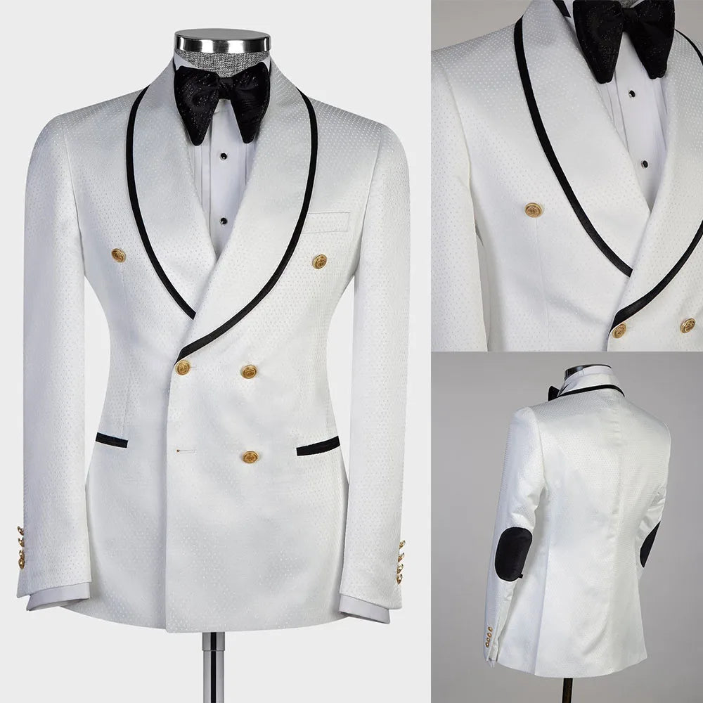 Classic Mens Wedding Suits Fit Slim Shawl Lapel 2 Pieces Set Party Prom Blazer Customized Double Breasted Jacket+Pants