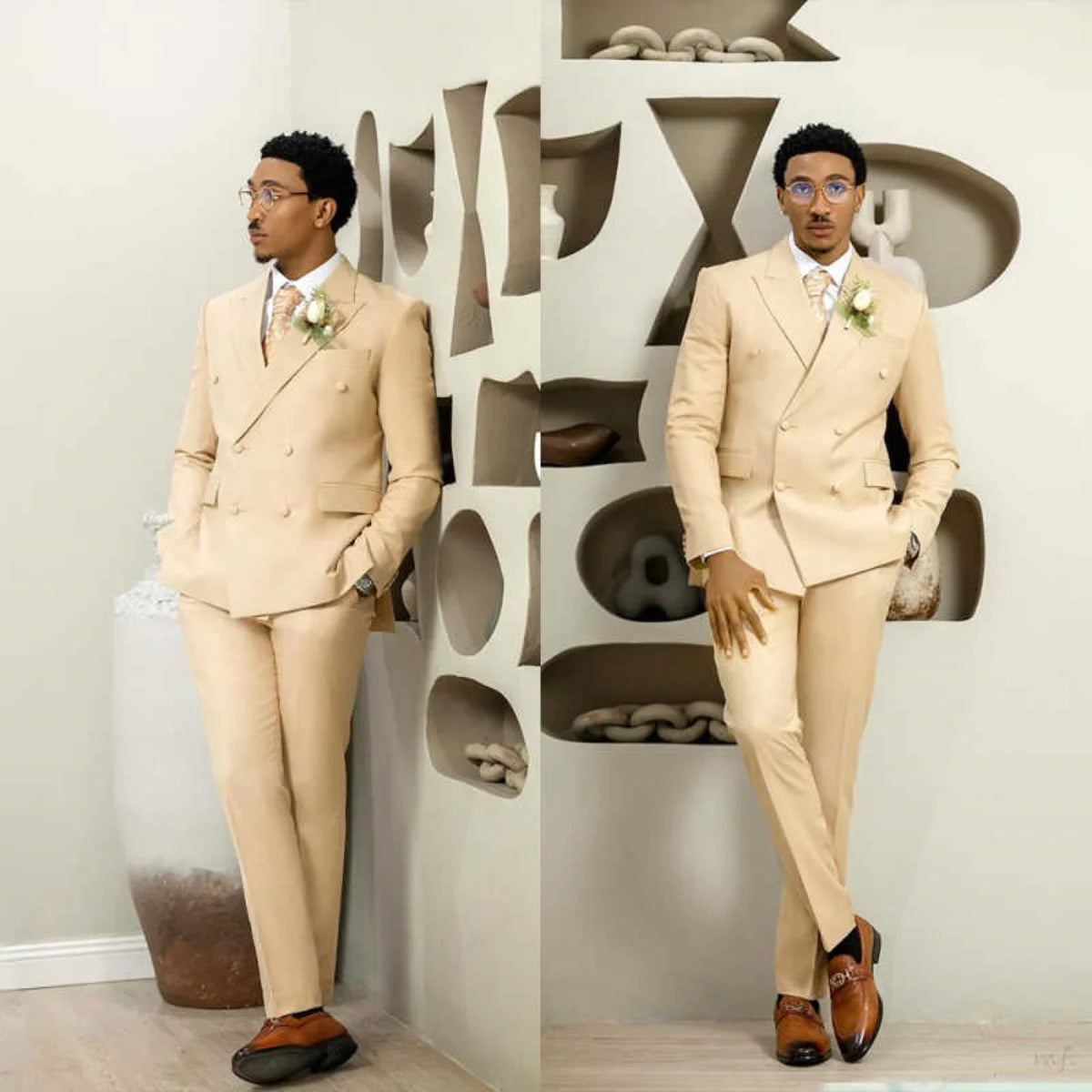 High Quality Men's Suits 2 Piece Jacket Pants Double Breasted Peaked Lapel Formal Blazer Formal Business Occasion Customized