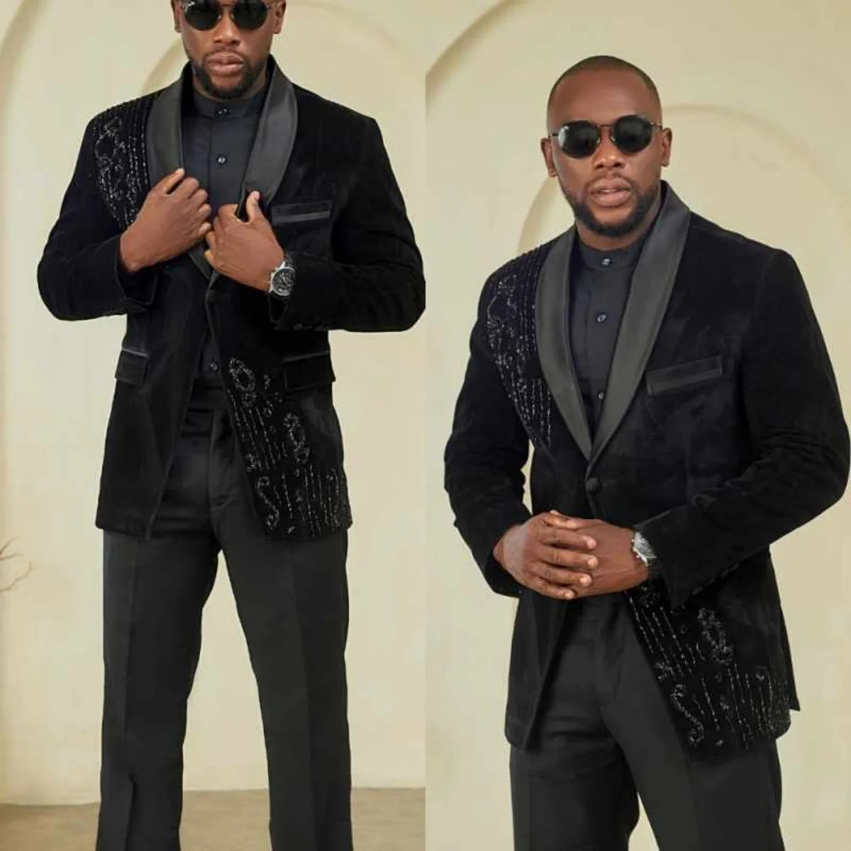 Velvet Wedding Groom Tuxedo 2Pcs Blazer Pants One Button Shawl Lapel Appliques Rhinestones Prom Banquet Wear Customized