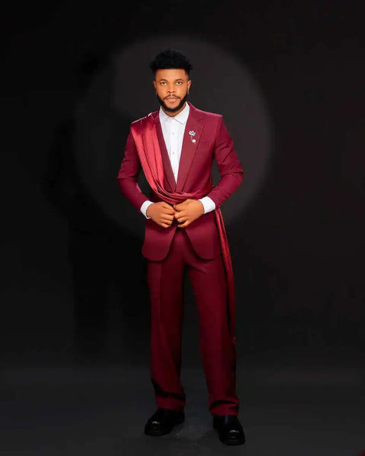 Bright Red Wedding Tuxedos 2 Piece Set Jacket Pants Notched Lapel Men Suit with Wrap One Button Party Suits Customized