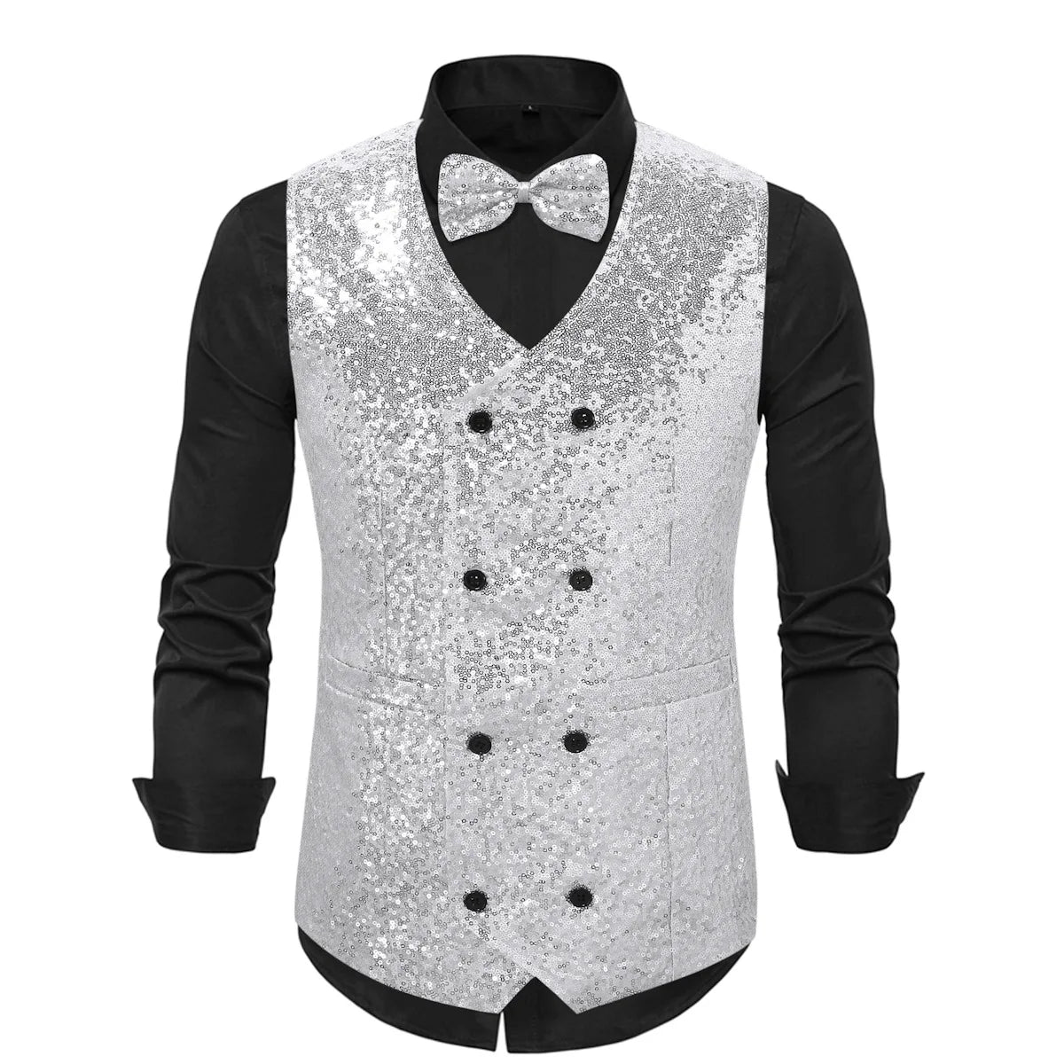 New Fashion Shiny Sequin Suit Vest for Men, Gold /Silver  Double Breasted Chalecos De Vestir Hombre