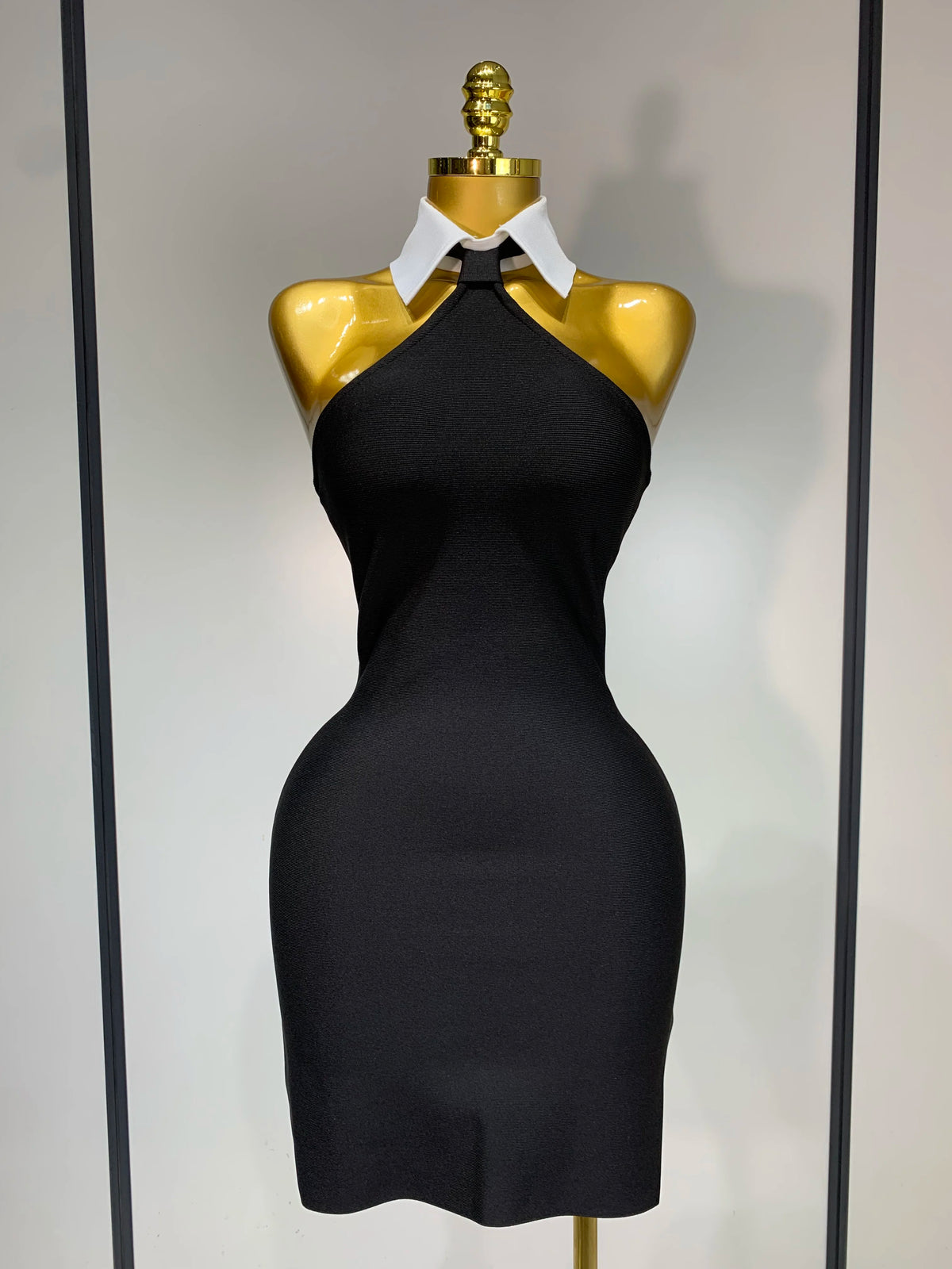 Women Sexy Backless White Shirt Collar Black Mini Bodycon Bandage Dress Elegant Evening Club Party Luxury Birthday Dresses
