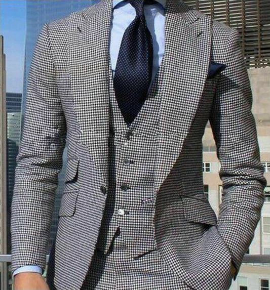 Men's Houndstooth Suits Single Breasted Slim Fit Blazer Formal Groom Tuxedos Set for Wedding/Business Prom Fashion Men Clothing