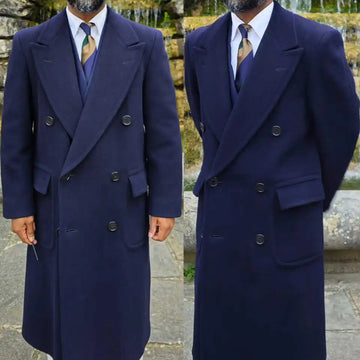 Classic Men Long Coat Wool Blends Peaked Lapel Warm Overcoat Fashionable Double Breasted Plus Size Business Blazers Customized