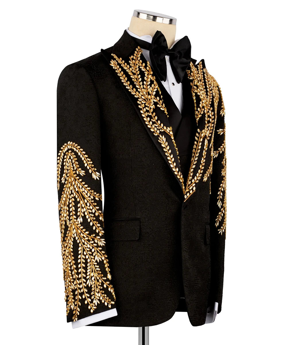 Luxury Men Suit Jacquard 2-Piece Blazer Single Breasted Jacket Beaded Slim Fit Wedding Tuxedo Groom Prom Customized