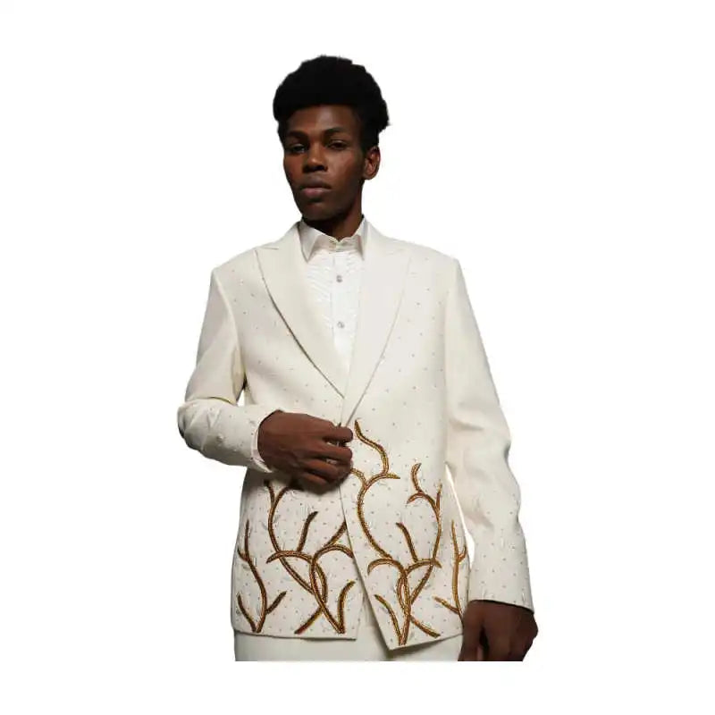 Handsome Men's Suits 2 Pieces Peaked Lapel Jacket Crystals One Button Formal Business Occasion Party Customized