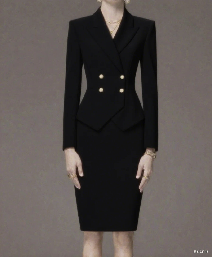 Business Women's Suit Long Sleeves Peak Lapel Lady Set for Wedding Prom Slim Fit 2 Pcs Jacket Skirt Customized