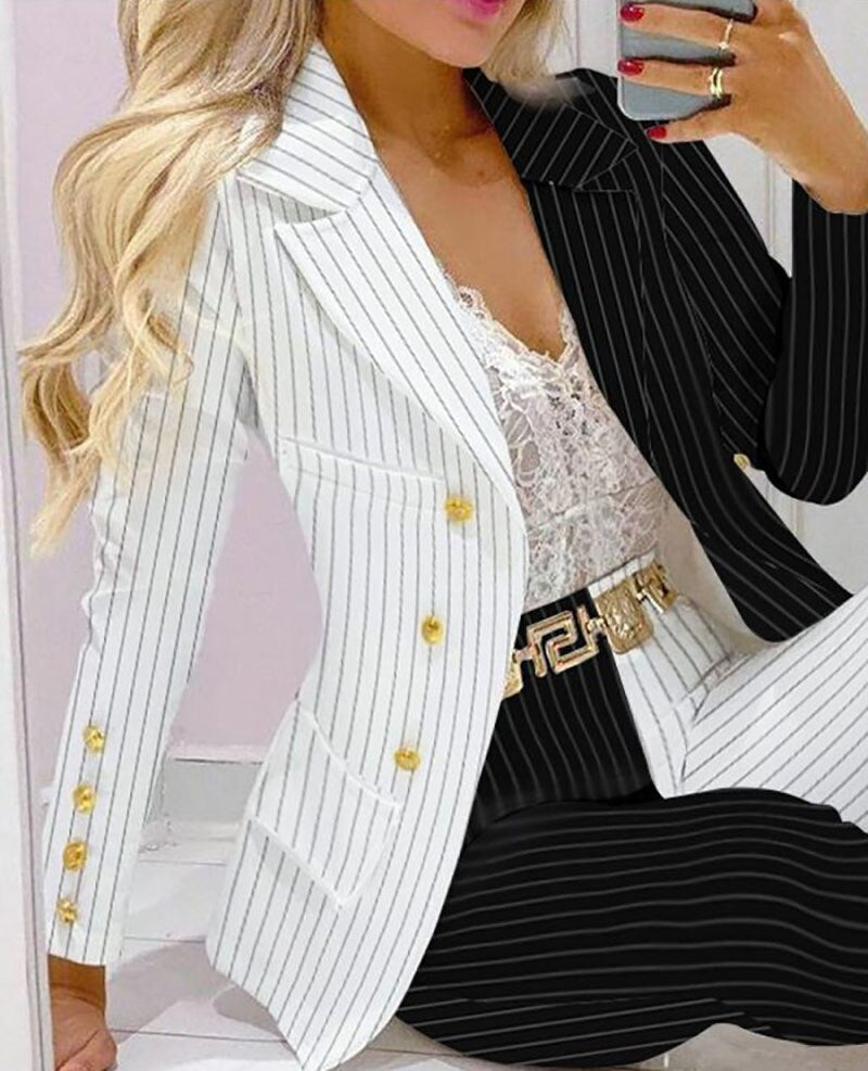 Traje de pantalón para madre de la novia con rayas, único, para mujer, para fiesta de noche formal, ropa de trabajo para boda, 2 piezas 