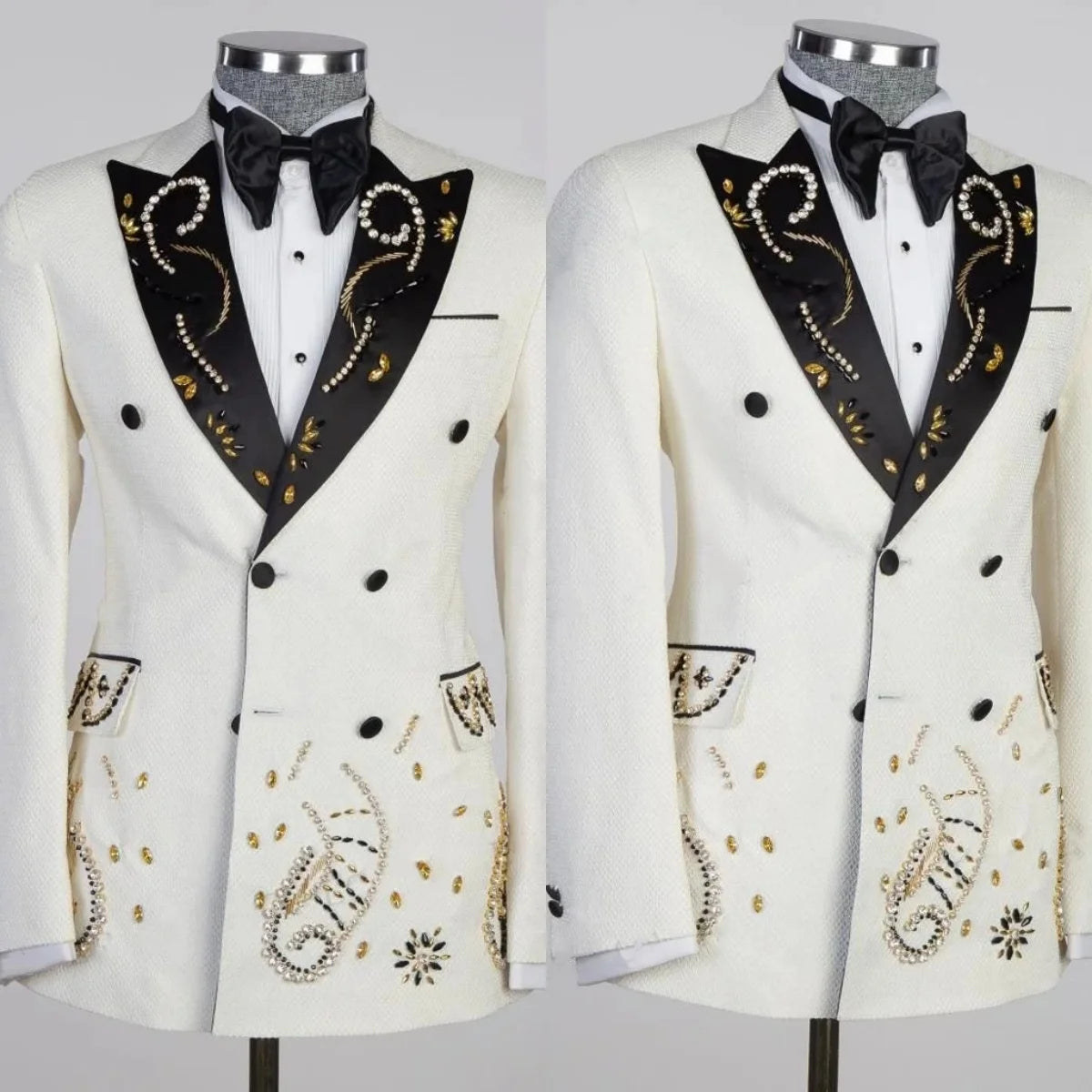 Luxury Men's Suit Peaked Lapel Rhinestone Jacket 1 Piece Tailor-Made Beaded Double Breasted Blazer Customized Only One Coat