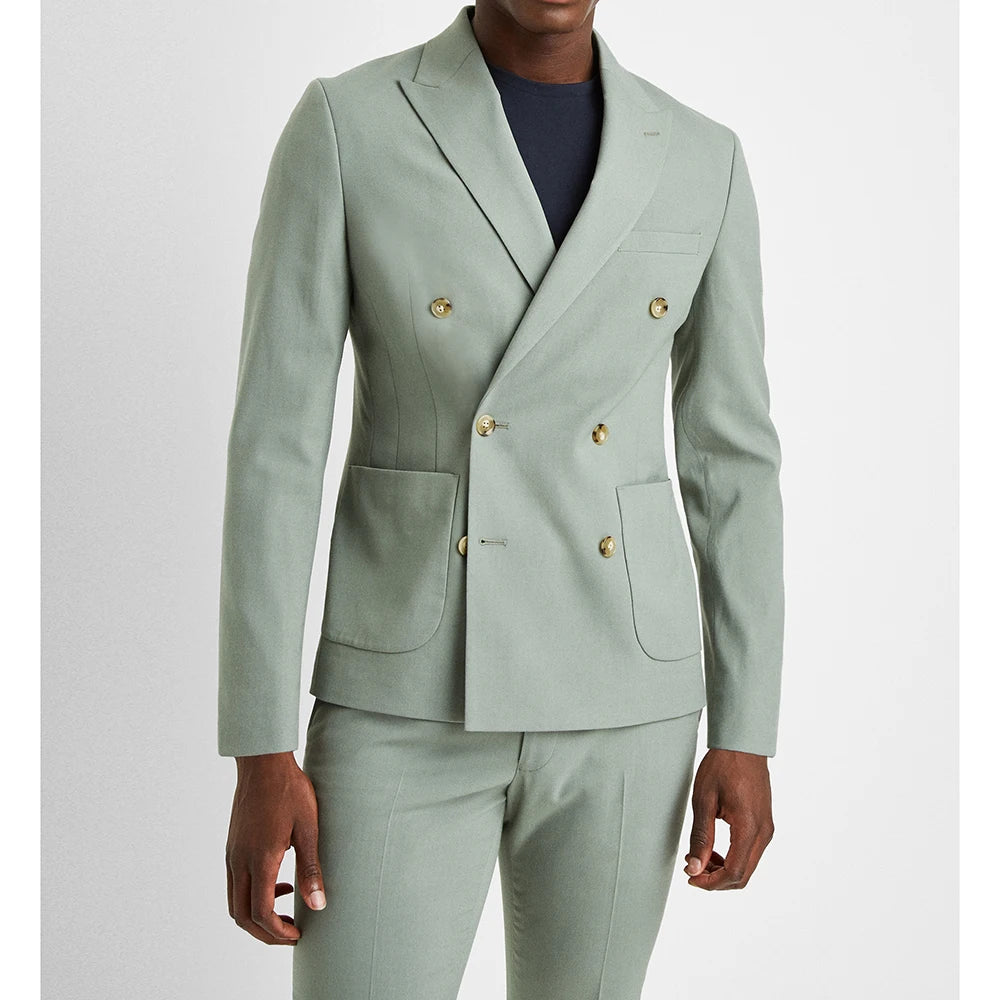 Trajes de moda para hombre, blazer cruzado con solapa de pico, traje informal de negocios, esmoquin formal de boda de corte entallado, 2 piezas 