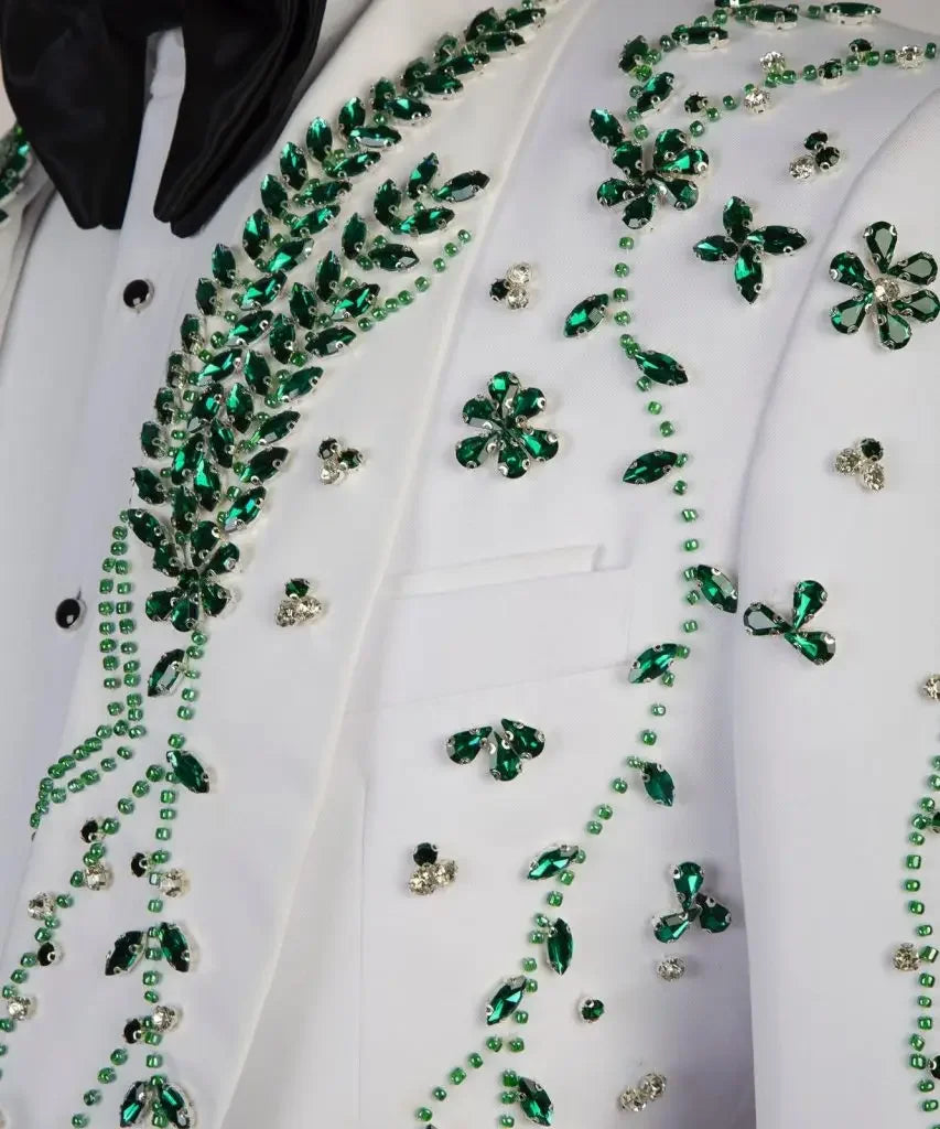 Gorgeous Men Suits Crystal Beaded Groom Tailor-Made 2 Pieces Set Shawl Lapel One Button Blazer Customized Jacket Vest Pants