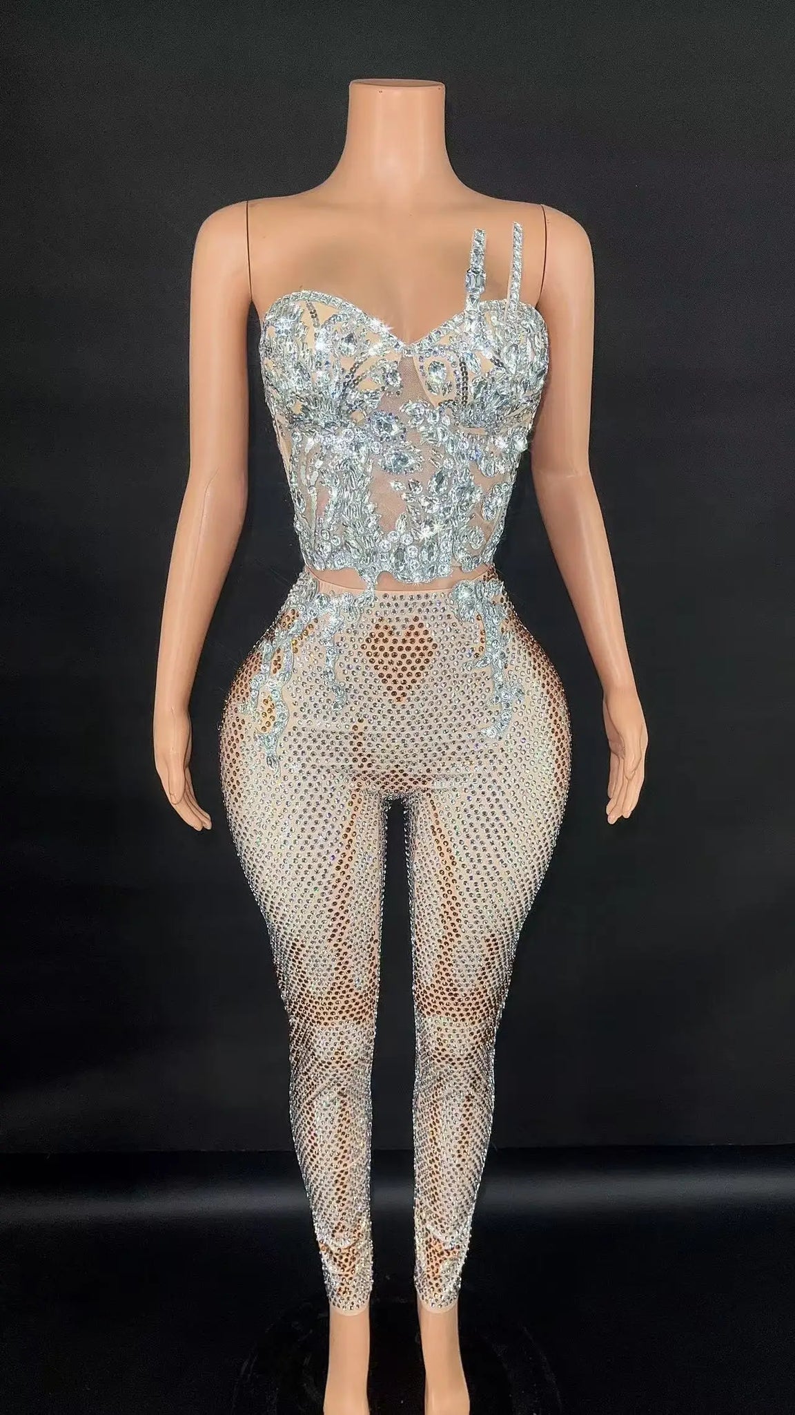 Combinaison à paillettes scintillantes pour femme, manches longues, décolleté en V profond, tenue de soirée, de discothèque, de chanteur, de scène