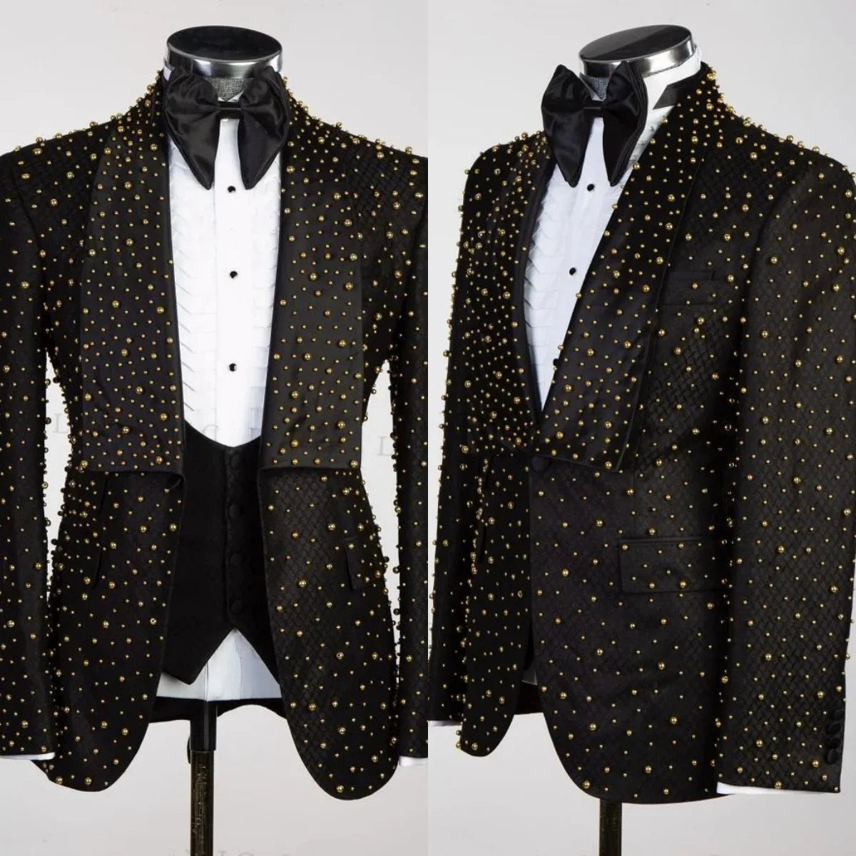 Men Suits for Wedding Beaded 2 Pieces Set Coat Shawl Lapel Tailor-Made Groom Blazer One Button Party Customized Jacket Pants