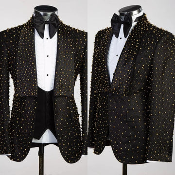 Men Suits for Wedding Beaded 2 Pieces Set Coat Shawl Lapel Tailor-Made Groom Blazer One Button Party Customized Jacket Pants