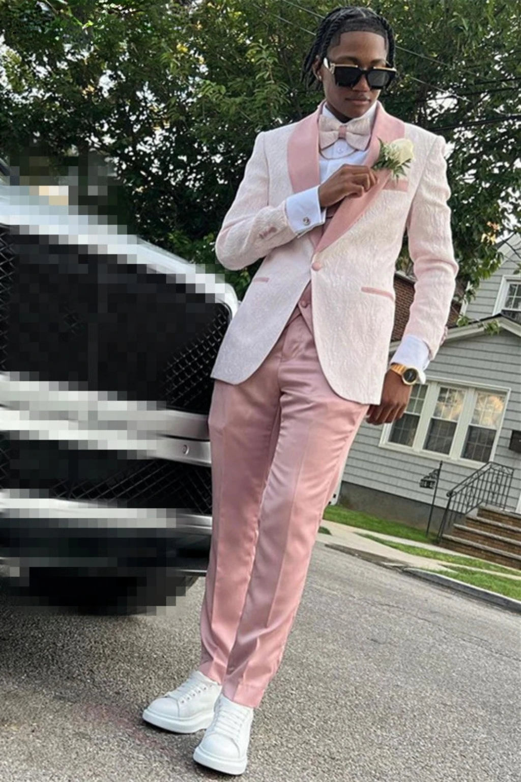 Costume 3 pièces rose pâle en jacquard pour homme, blazer à un bouton, smoking, ensemble de costume pour bal de promo, soirée, retour à la maison, vêtements pour étudiants, manteau, gilet et pantalon 