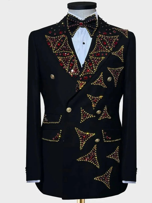 Luxury Wedding Tuxedos Crystal 2 PCS Jacket Pants Men Suit Exquisite Beaded Peaked Lapel Evening Groom Coat Customized
