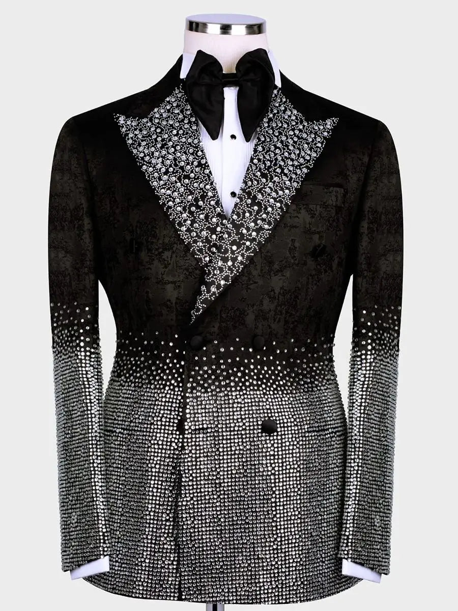 Luxury Wedding Tuxedos Beads 1 Piece Blazer Peaked Lapel Single Breasted Formal Prom Jacket Slim Fit Custom Made