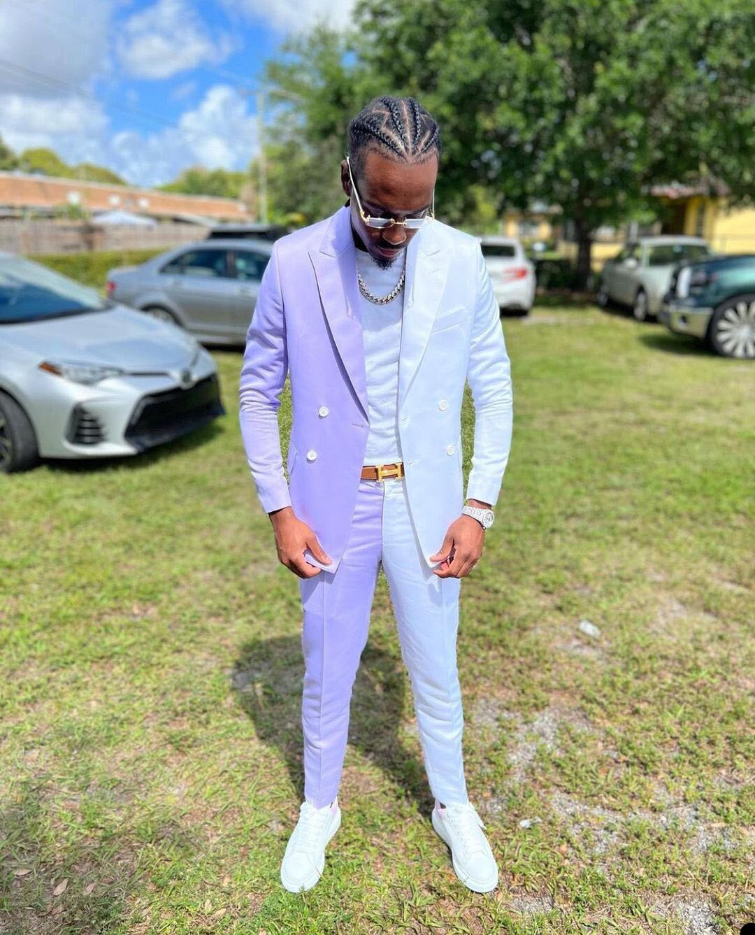 Purple Wjhite Men Suit Tailor-Made 2 Pieces Blazer Pants Double Breasted Fit Slim Formal Business Causal Party Host Tailored