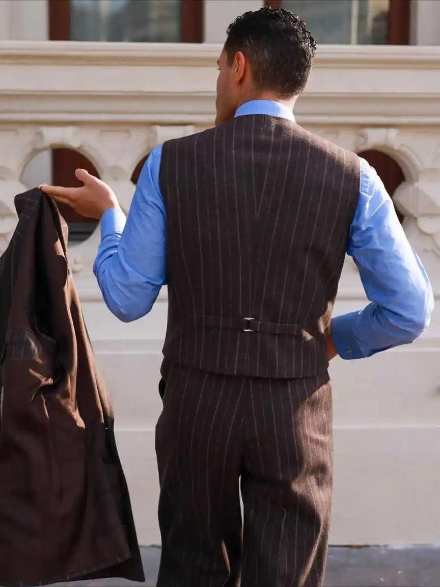 Fashion Wedding Tuxedos Pinstripe 3 PCS Jacket Vest Pants Men Suit Classic Fit  Double Breasted Evening Groom Coat Customized