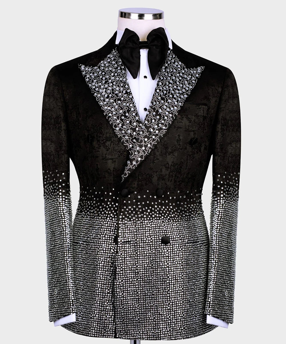 Luxury Wedding Tuxedos Beads 1 Piece Blazer Peaked Lapel Single Breasted Formal Prom Jacket Slim Fit Custom Made