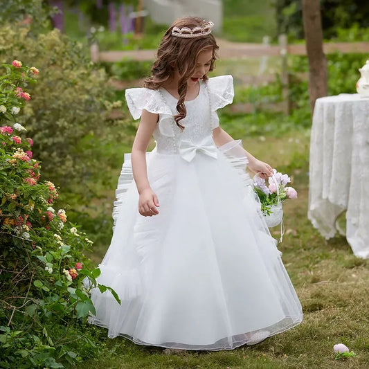 Vestido de princesa de color liso a la moda para niñas, sin mangas, con lazo, para fiestas y bodas, de verano, de 7 a 14 años. 