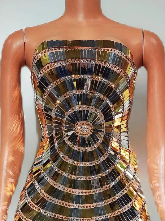 Rhinestone Sequin Sexy Chest Wrapped Dress New Fashion Custom Women'S Clothing
