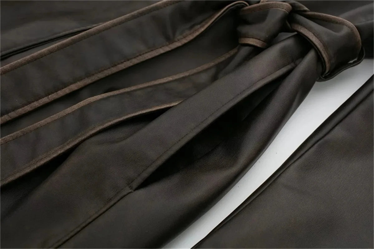 Winter Leather Women Suit Long Blazer with Belt Clothes Female Overcoat Business Work Wear Jacket Casual Hot Girl Coat