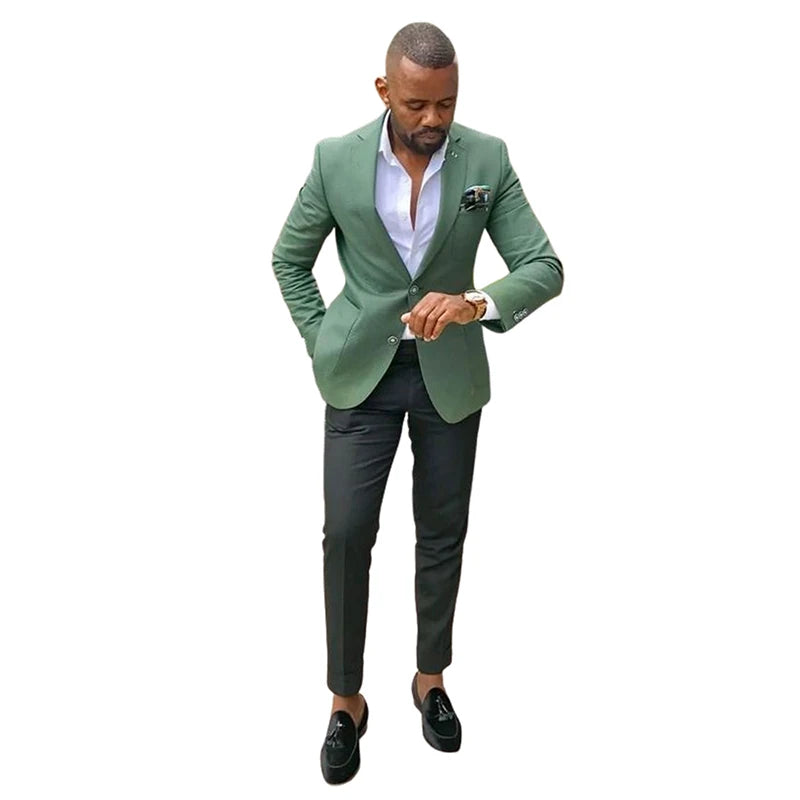 Costume deux pièces pour homme, veste et pantalon, à revers crantés, style décontracté, idéal pour un bal de promo ou un usage quotidien 