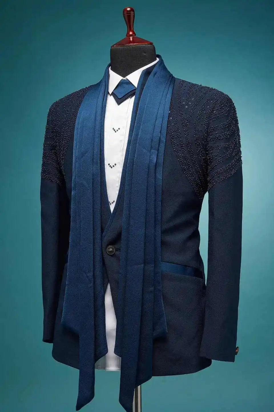 Classic Wedding Tuxedos 2 Piece Set Jacket Pants Shawl Lapel Men Suit Beaded One Button Groom Wear Party Suits Customized