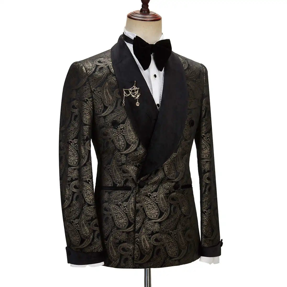 Retro Men Suits Jacquard Shawl Lapel Blazer 2 Pieces Set Double Breasted Celebrity Tuxedo Groom Coat Customized Jacket Pants