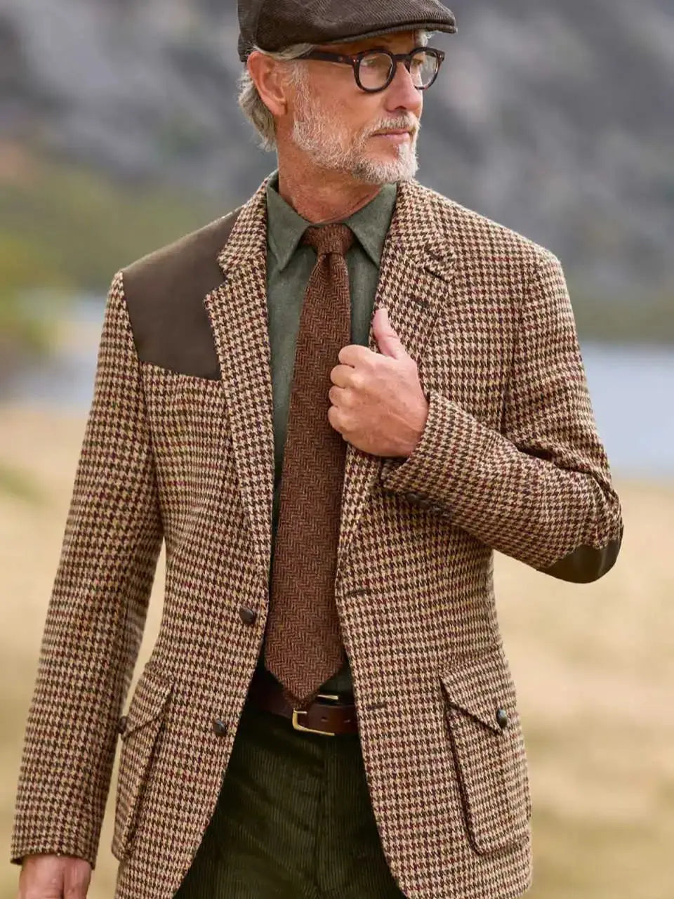 One Piece Houndstooth Men Suits Wool Fashion Customized Men Coat Lapel Business Jacket