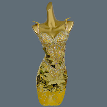 Sparkly Rhinestone Mirrors Mini Dress Women Sexy Singer Show Stage Wear Performance Costume Celebrate Birthday Dress