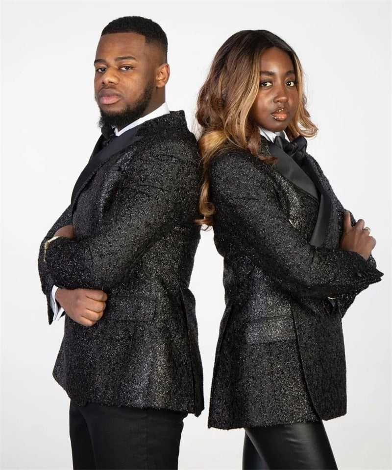 1 Pcs Shiny Black Sequins Men Suits For Wedding Blazer Formal Groom Tuxedo Jacket Custom Made Office Prom Dress Male Coat