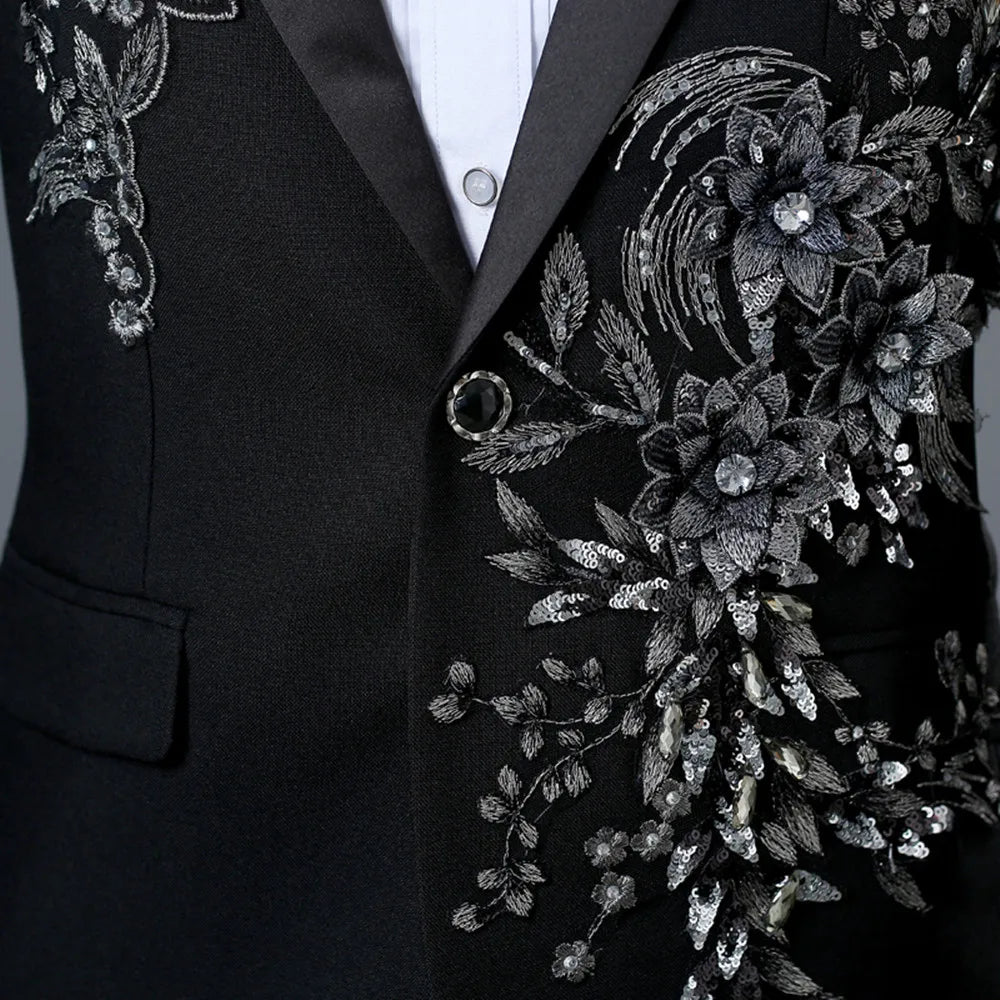 Elegant Appliqued Two-piece Men's Suit for Wedding Banquet Host Dance Prom Christmas Costume Men Blazer