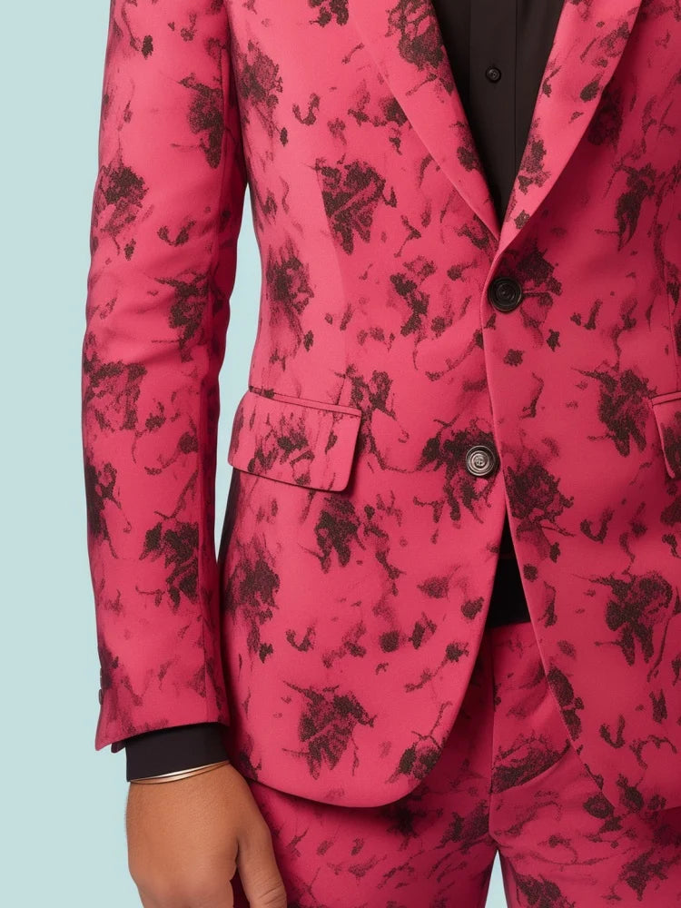 Fashion New Hawaiian Floral Print Suit Jacket Adult Gentleman Social Wedd Party Gown Men Slim Jacket Nightclub Stage Party Set