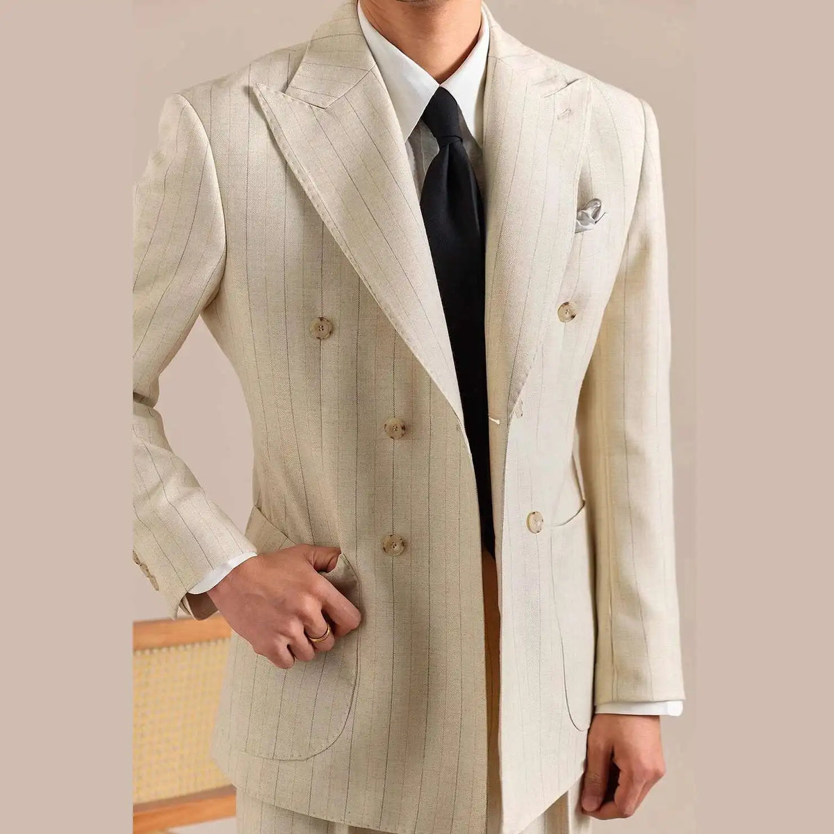 Luxury Stripe Business Suits for Men Double Breasted Formal Casual Dress Suits 2 Pieces Elegant Costume Homme Men Tuxedo Suit