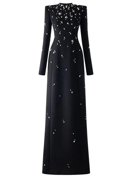 Newest  Fashion Women's Rhinestone Diamonds Beaded Long Maxi Dress