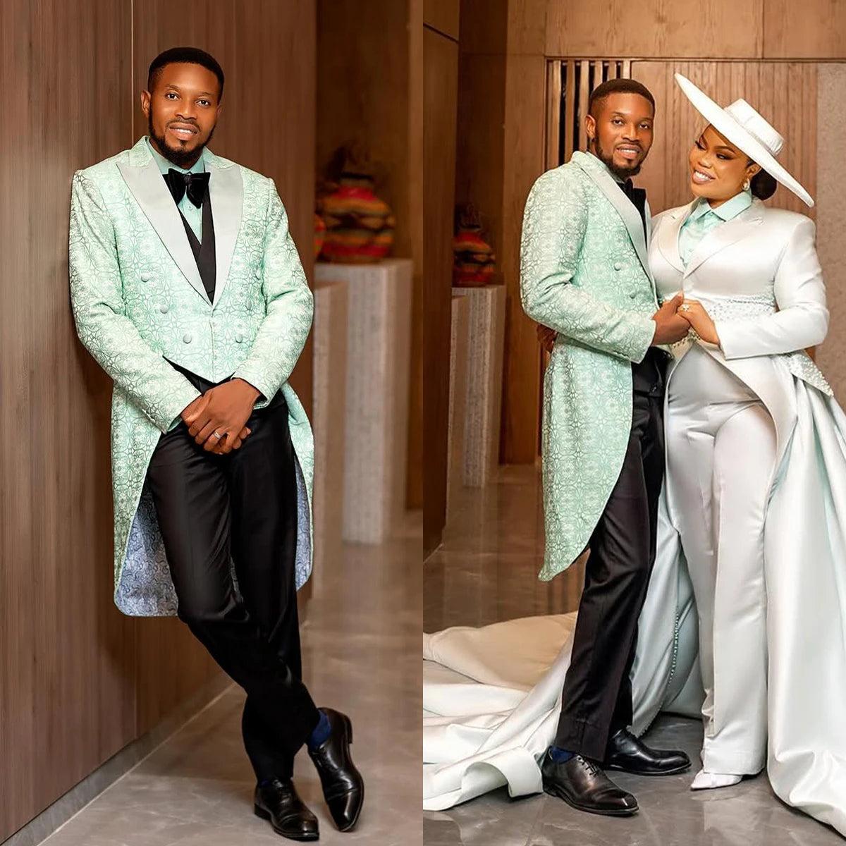 Modern Men Suits Jacquard Tailor-Made One Piece Peaked Lapel Only Blazer Floral One Button Groom Customized Coat