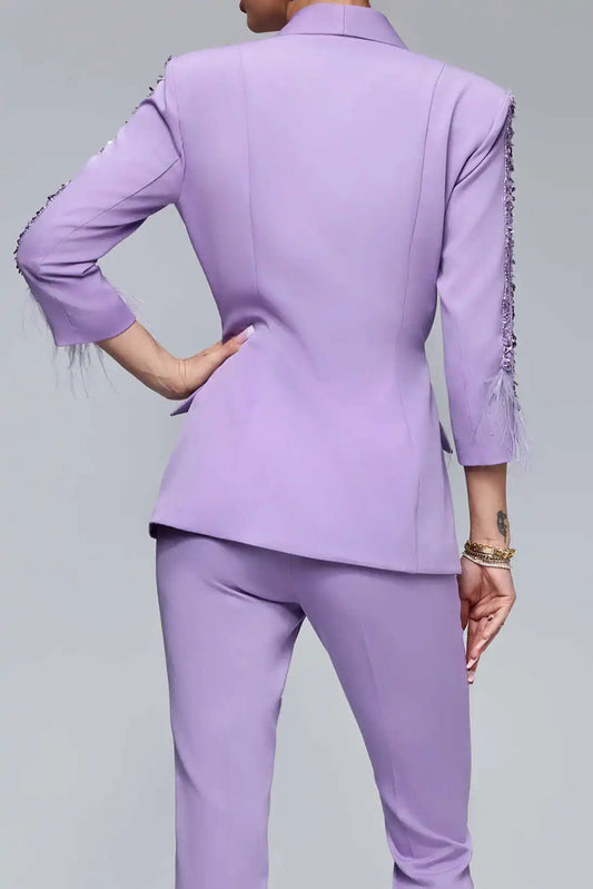 Elegant Purple Women Pants Suits Crystal Beading Red Carpet Lady Slim Fit Wear Prom Birthday Jacket Coat Customized 2 Pieces